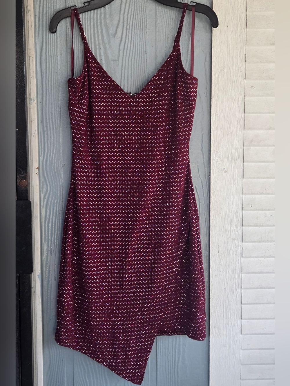 Windsor Burgundy Sequin Asymmetrical Slip Dress - Picture 3 of 11